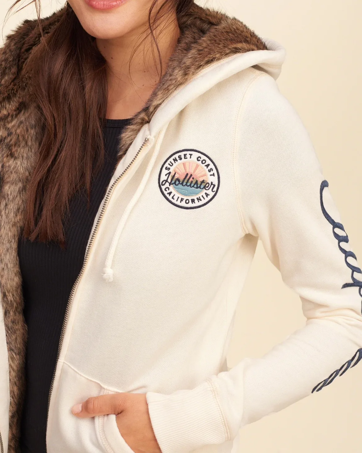 Hollister Faux Fur Lined Zip-Up Hoodie image indicator(2)
