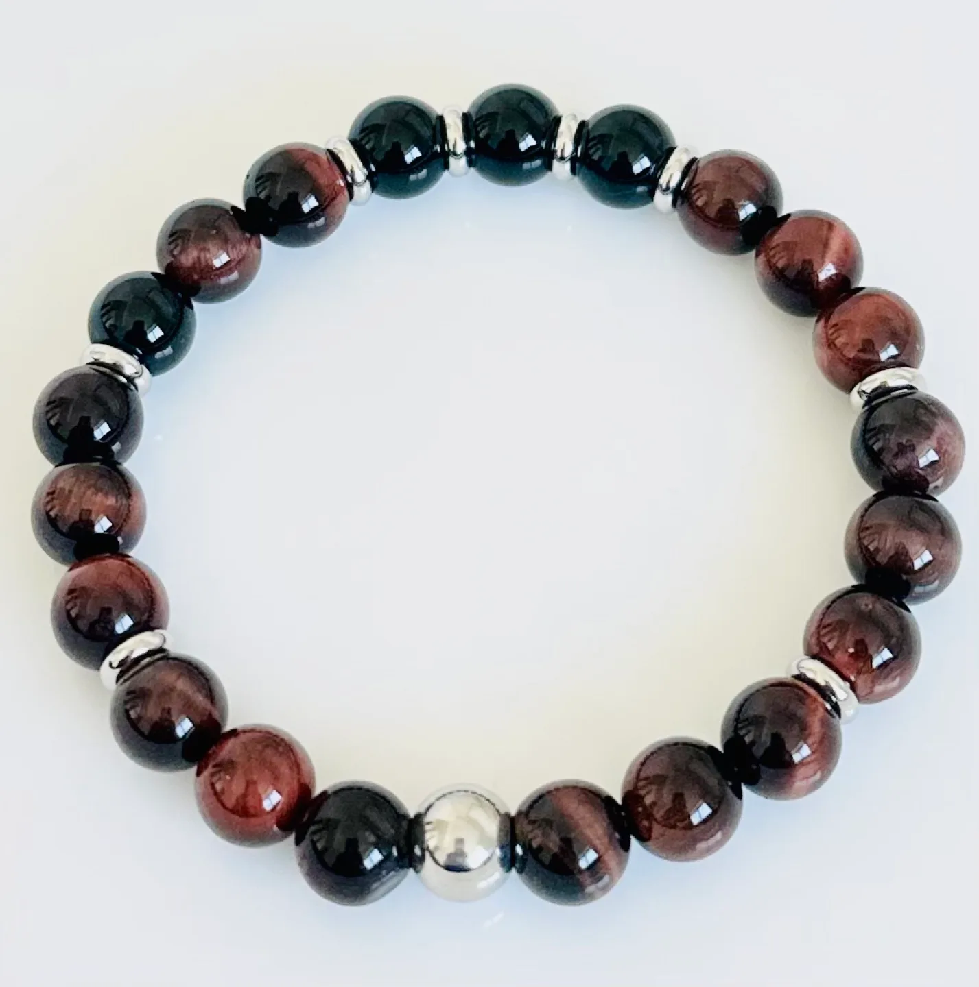 Red Tiger Eye and Black Onyx Beaded Bracelet image indicator(2)