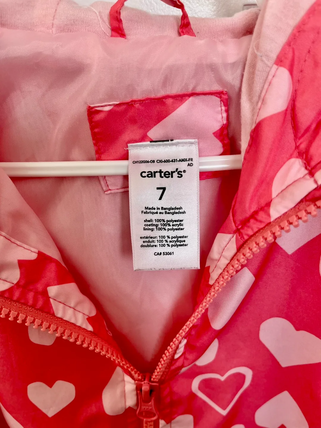 Carter's Girl's Pink Heart Rain Jacket Size 7 image indicator(3)