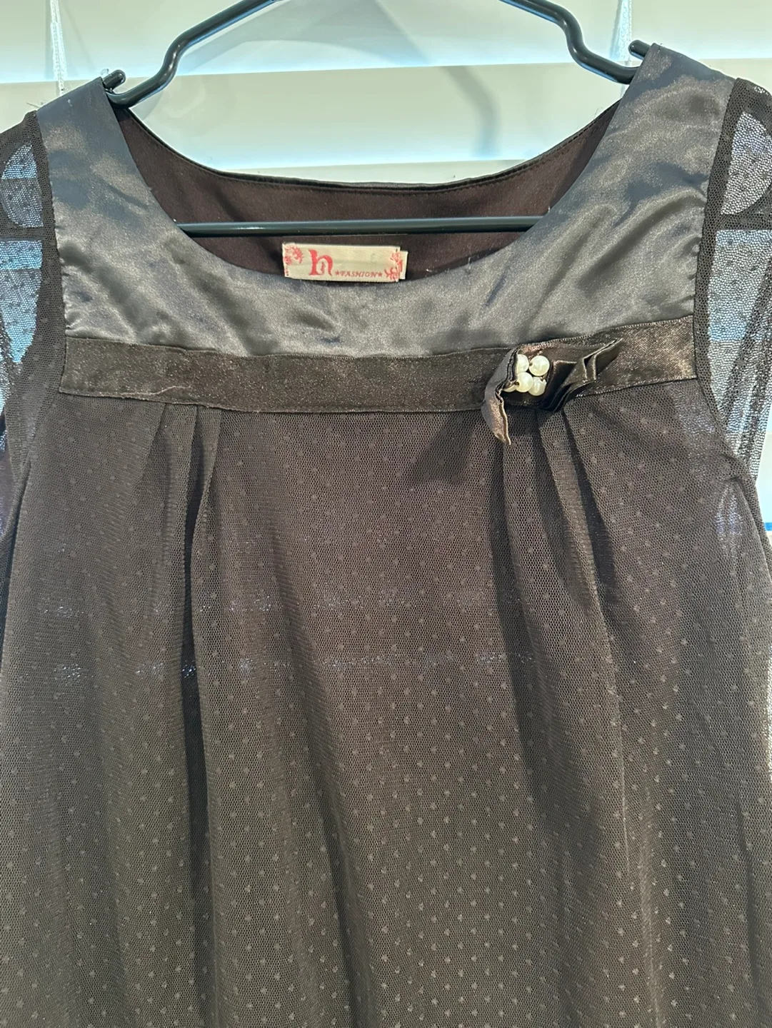 Brown Swiss Dot Mesh Overlay girls’ Dress image indicator(2)