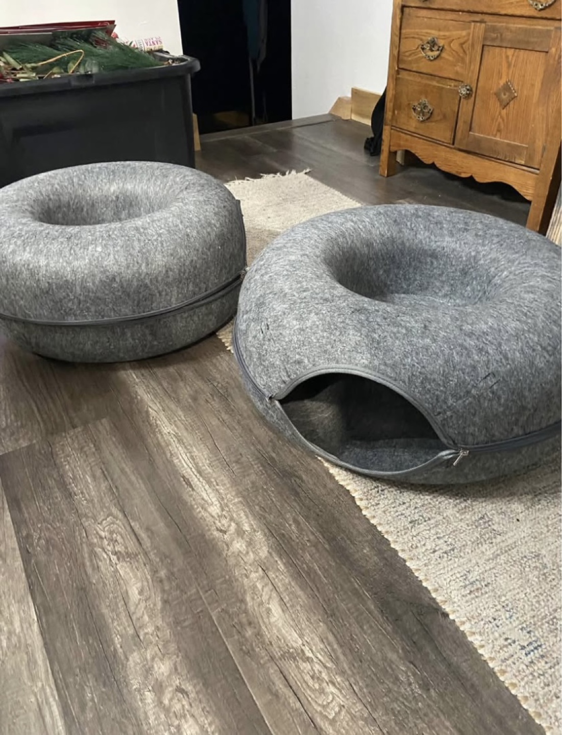 Two Large Grey Donut Cat Beds