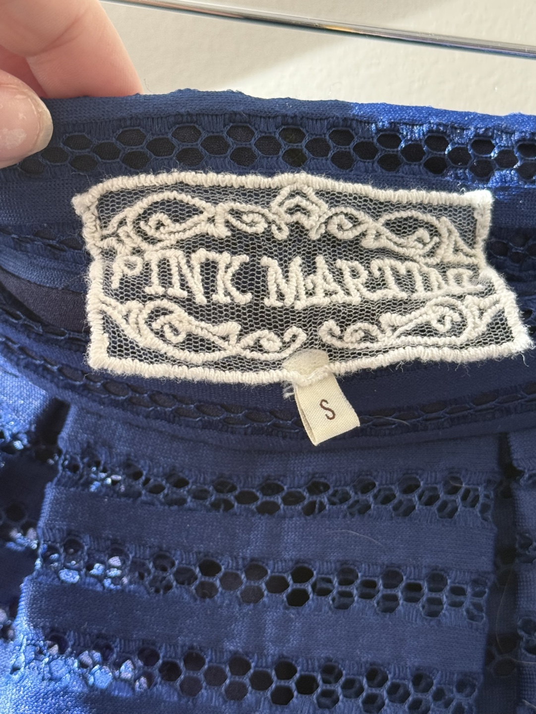 Pink Martini Navy Blue Eyelet Midi Skirt - Size Small - photo 3