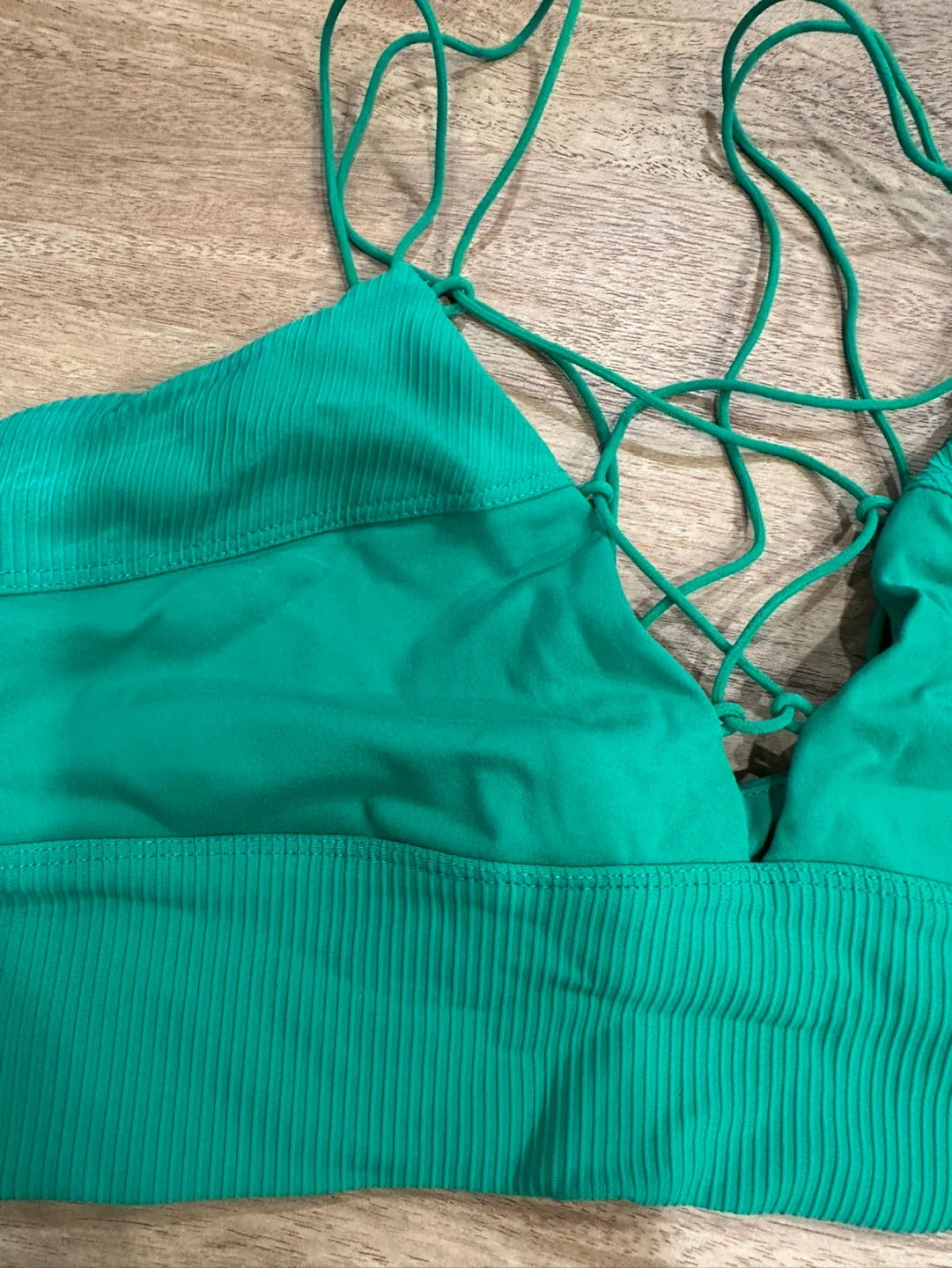 Garage Green Ribbed Lace-Up Bralette image indicator(2)