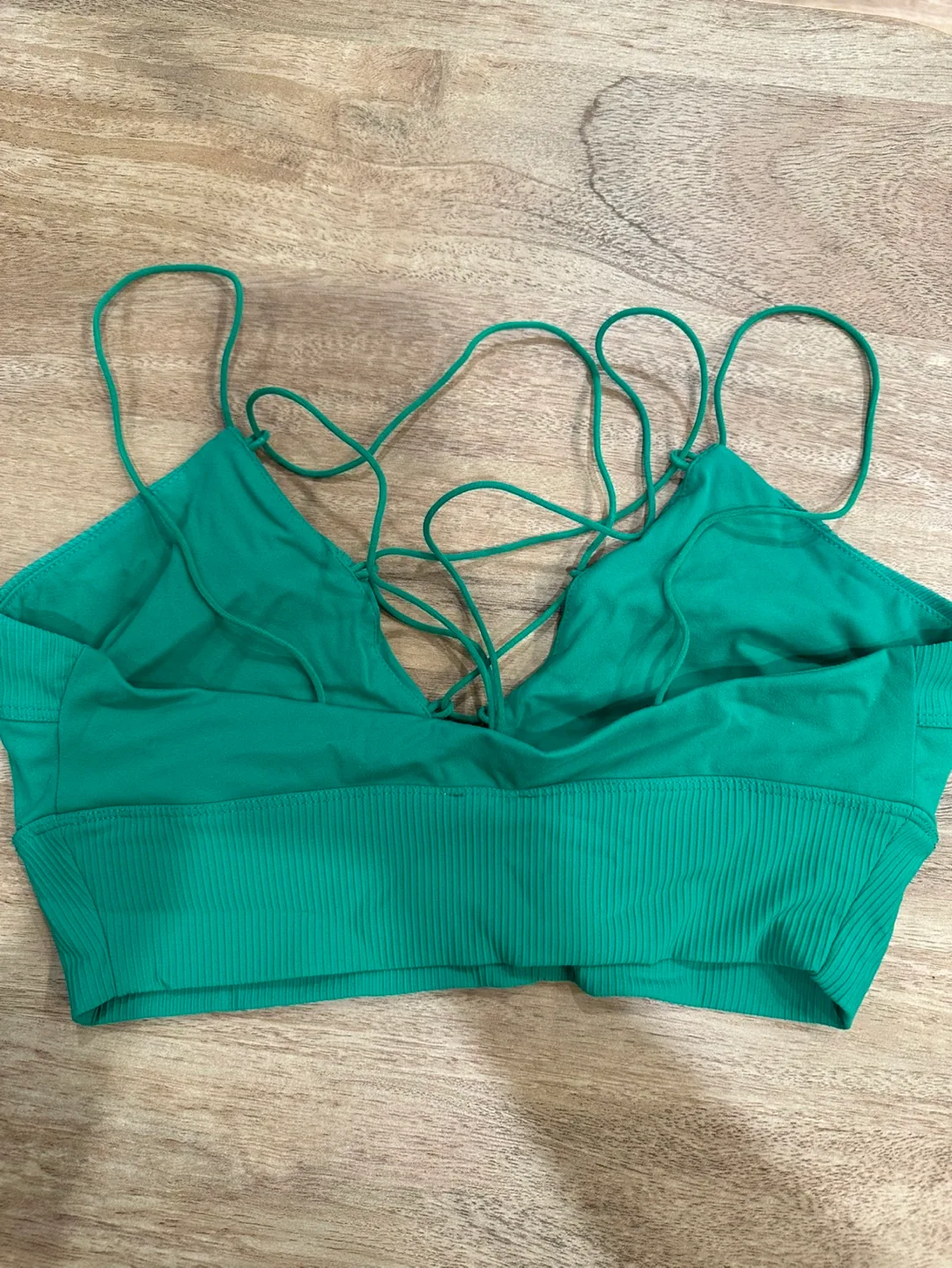 Garage Green Ribbed Lace-Up Bralette image indicator(4)