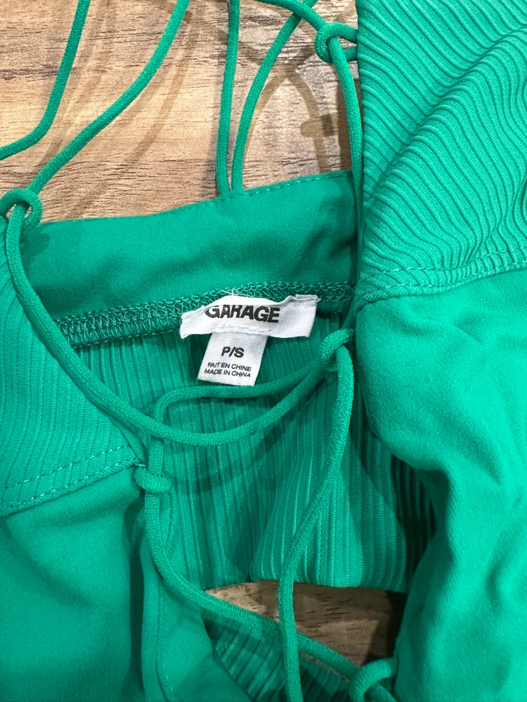 Garage Green Ribbed Lace-Up Bralette image indicator(3)