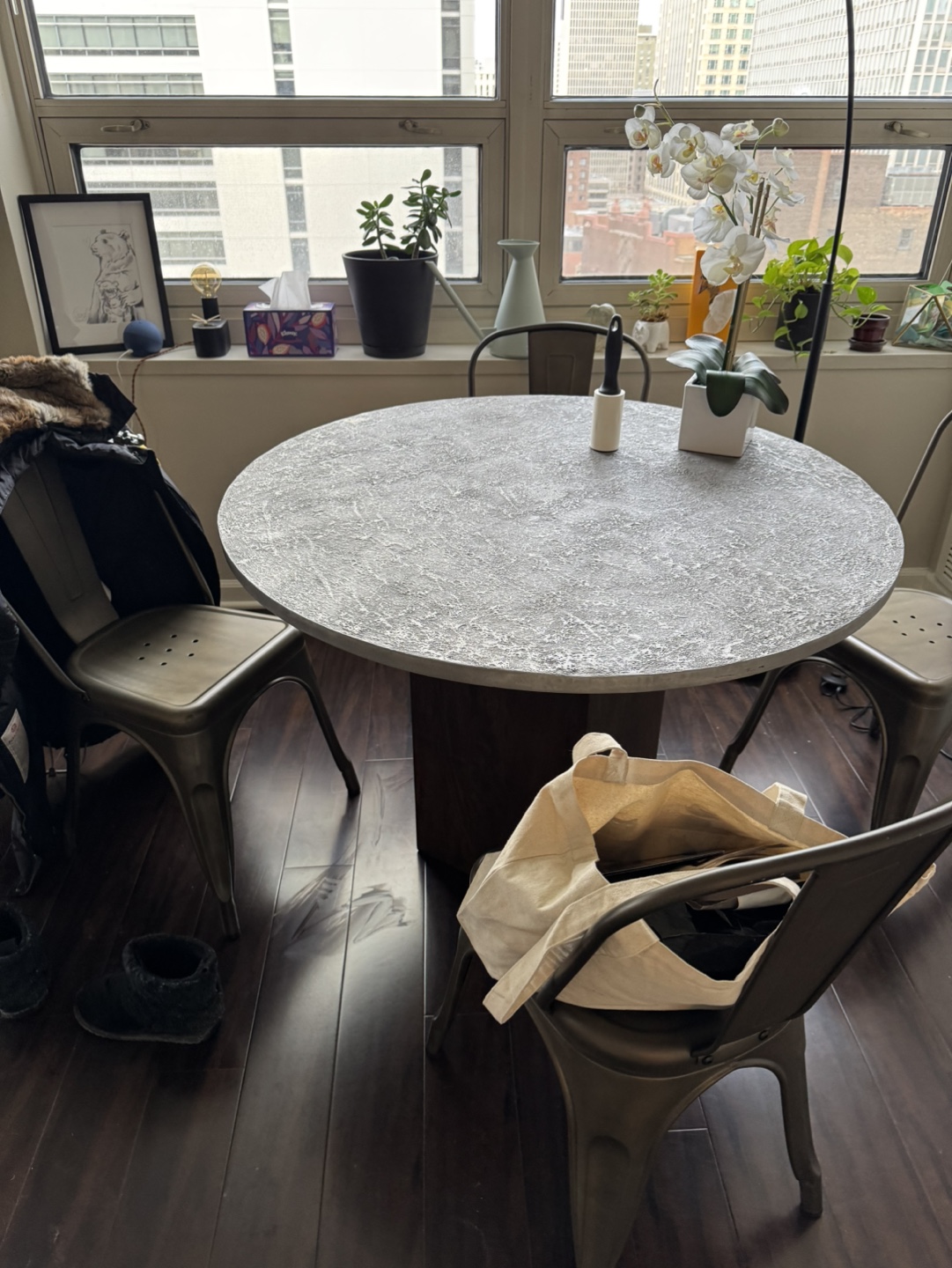 Round Gray Bistro Table with Wood Base - photo 5