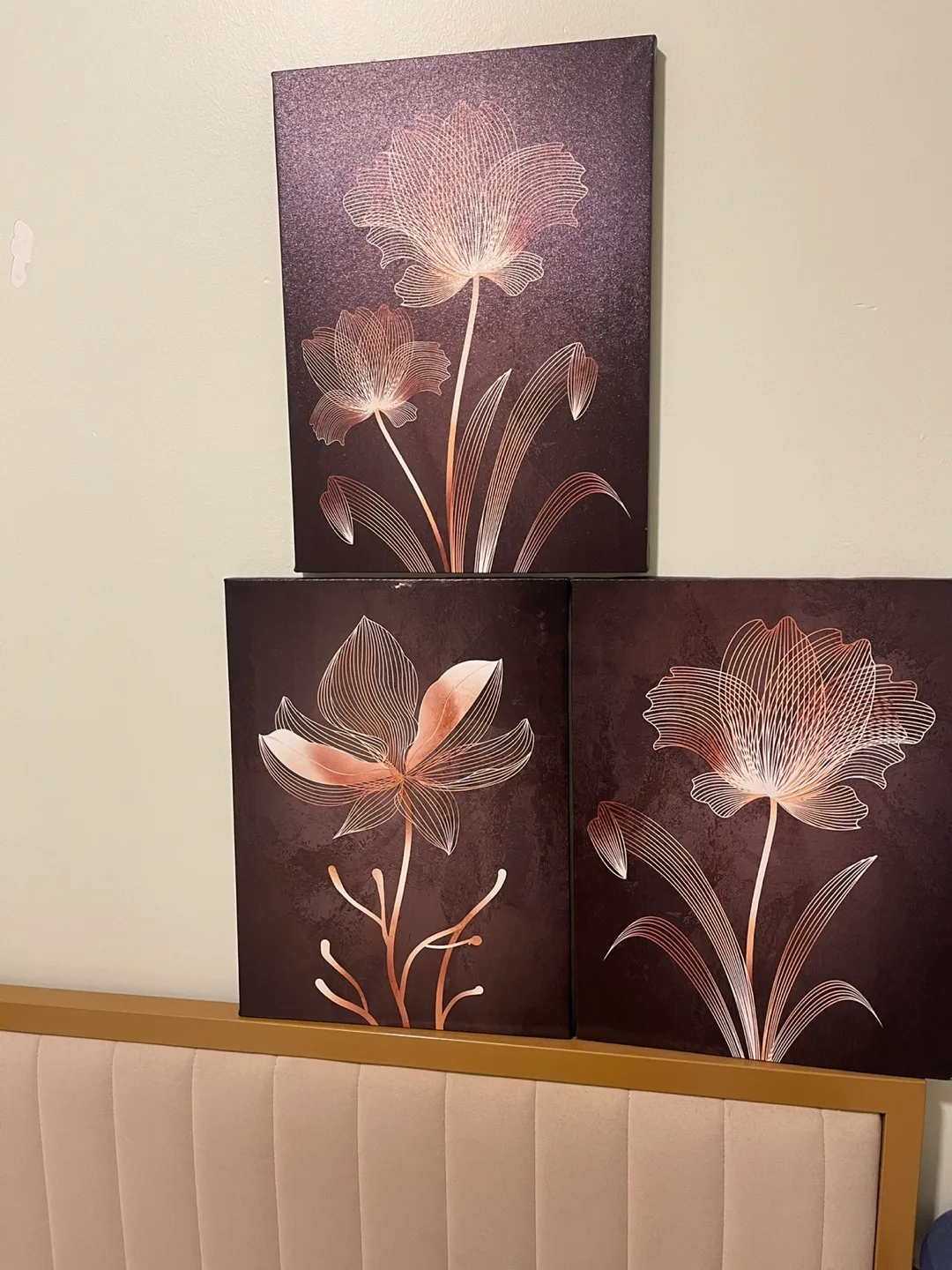 Queen Size Metal Bed Frame with Upholstered Headboard - Gold image indicator(5)