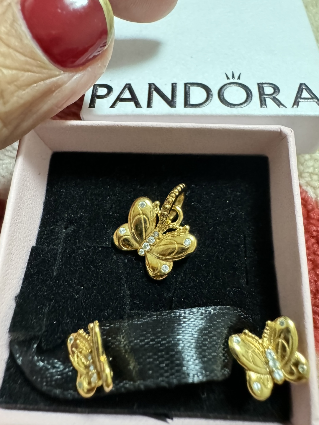 Pandora Gold Butterfly Charm & Earring Set - photo 3