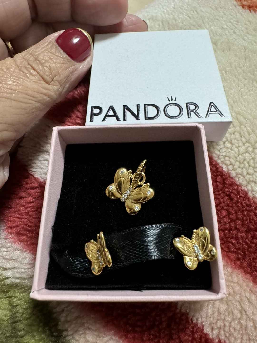 Pandora Gold Butterfly Charm & Earring Set - photo 2