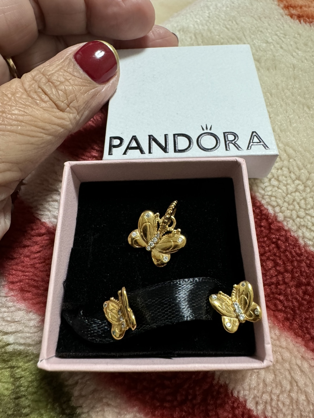 Pandora Gold Butterfly Charm & Earring Set