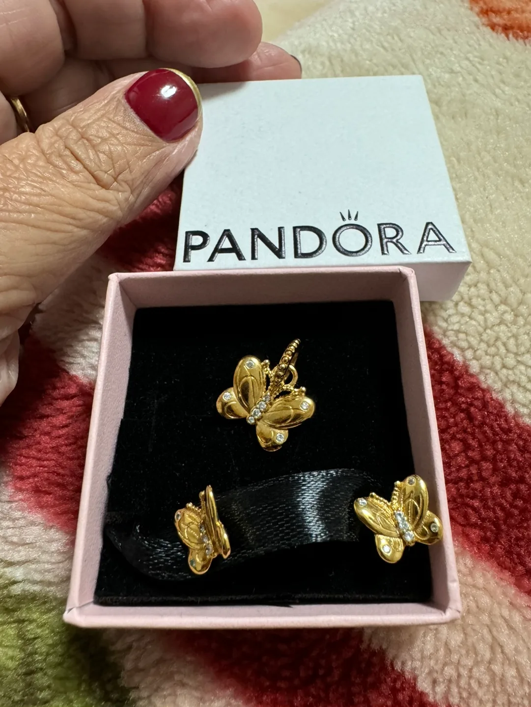 Pandora Gold Butterfly Charm & Earring Set thumbnail