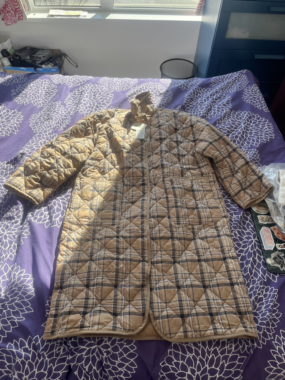 UNIQLO Oversized Beige Plaid Quilted Coat - new with tags!