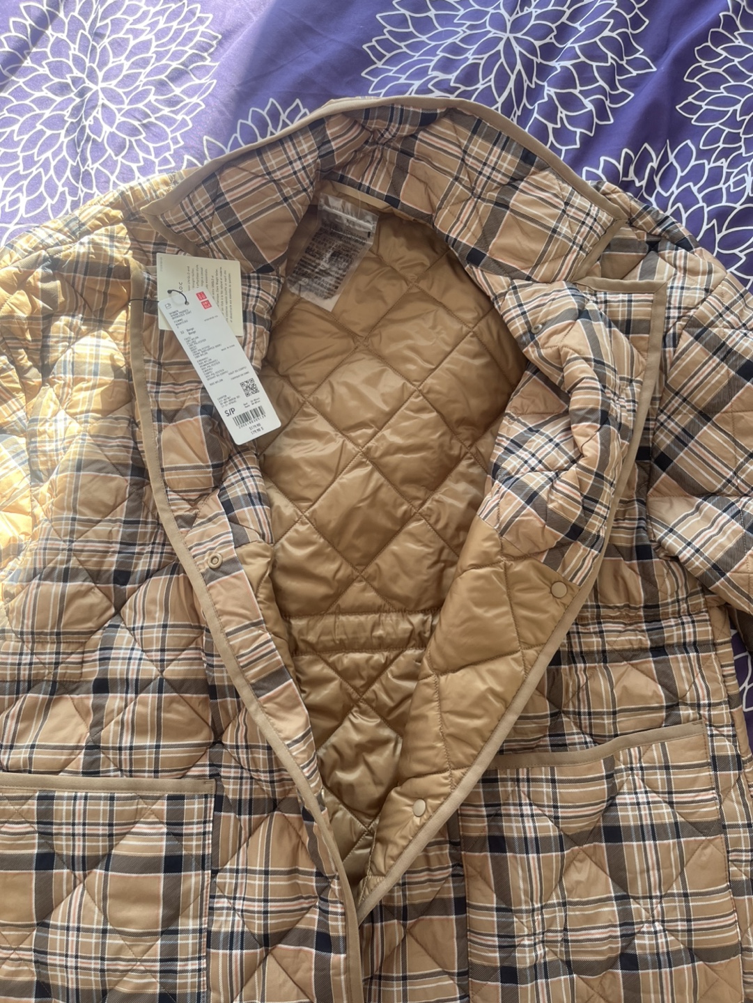 UNIQLO Oversized Beige Plaid Quilted Coat - new with tags! - photo 3
