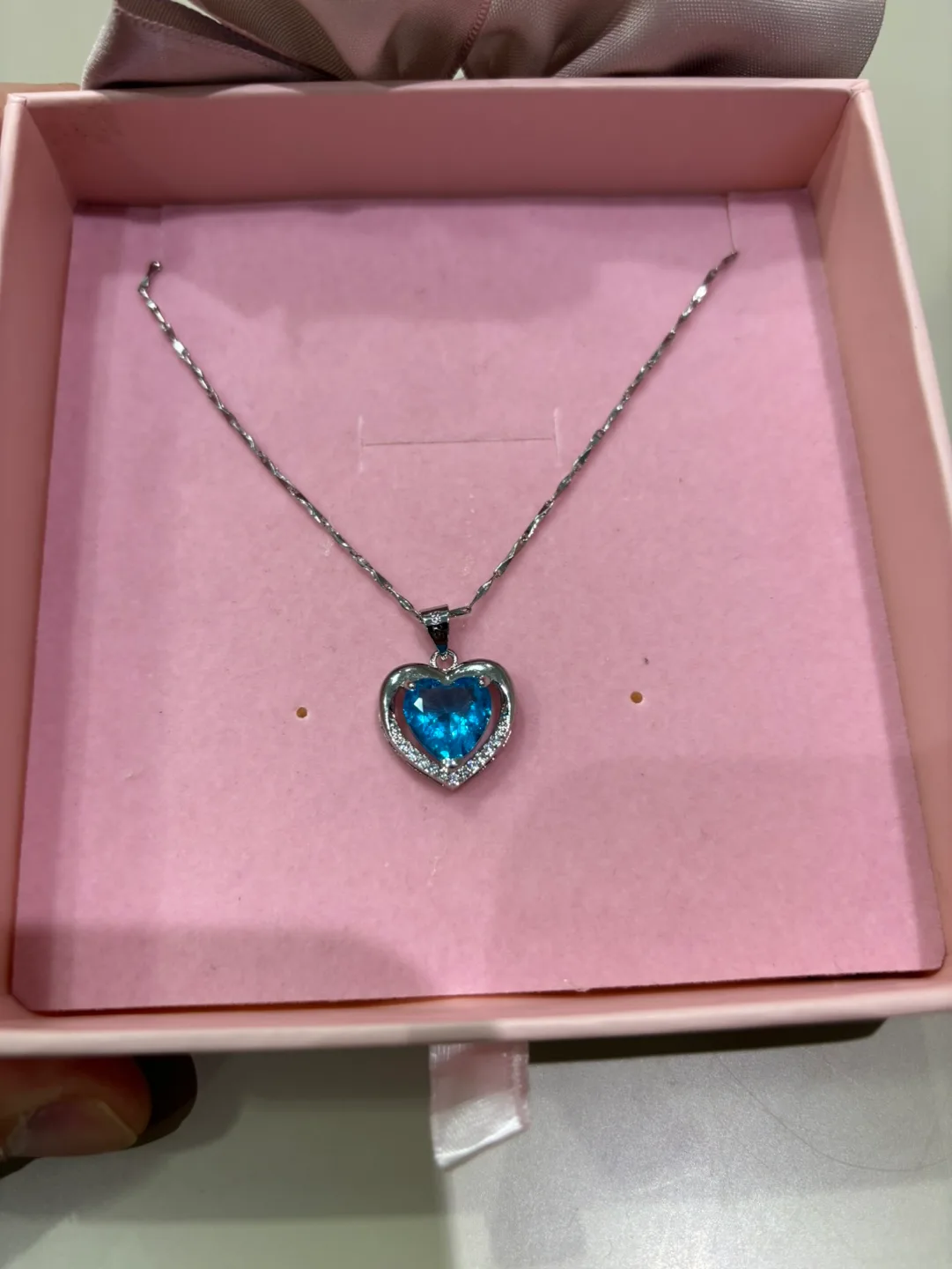 Valentine’s Gift! Silver S925 Necklace Blue Gem Heart CZ Stone image indicator(2)