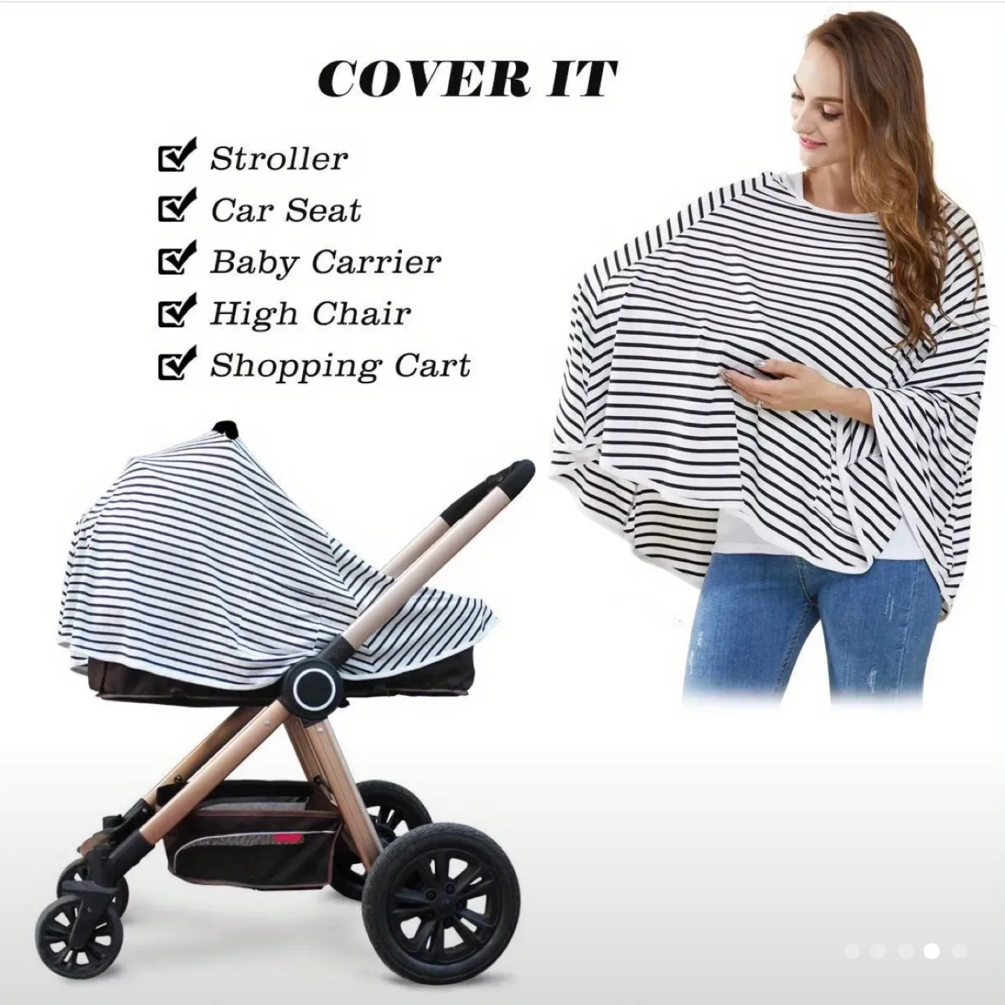 Nursing Cover & Stroller Cover - Black & White Stripes image indicator(4)
