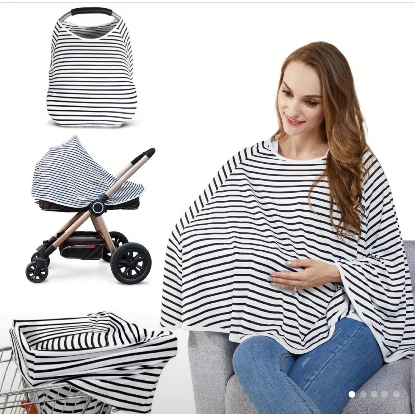 Nursing Cover & Stroller Cover - Black & White Stripes image indicator(3)