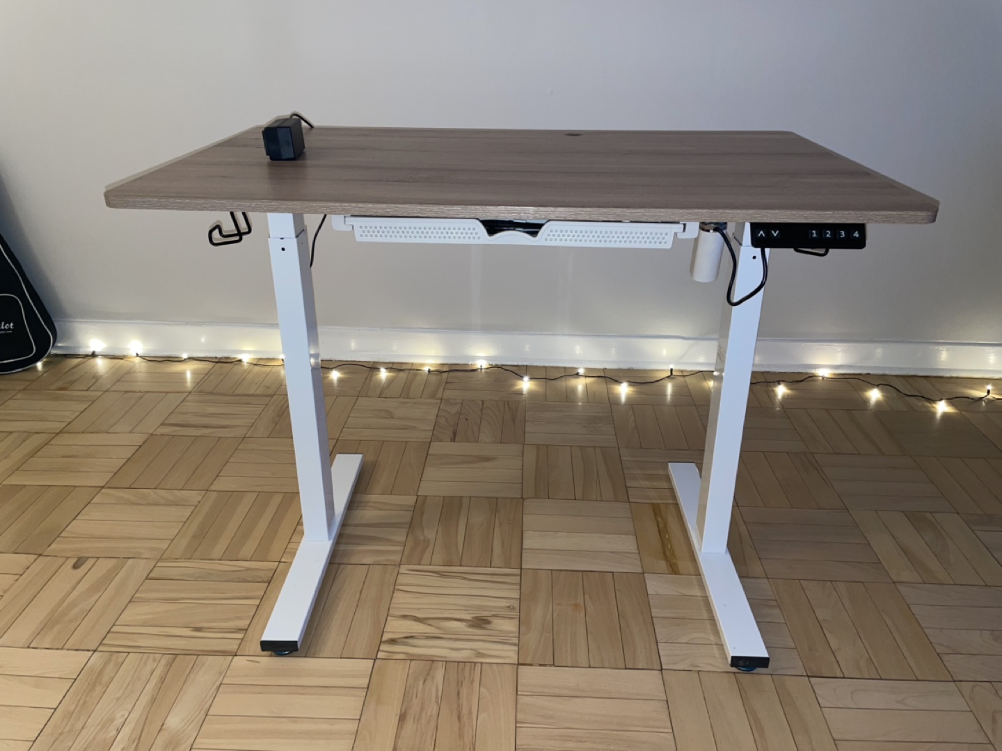 Electric Standing Desk - White Frame, Light Brown Top
