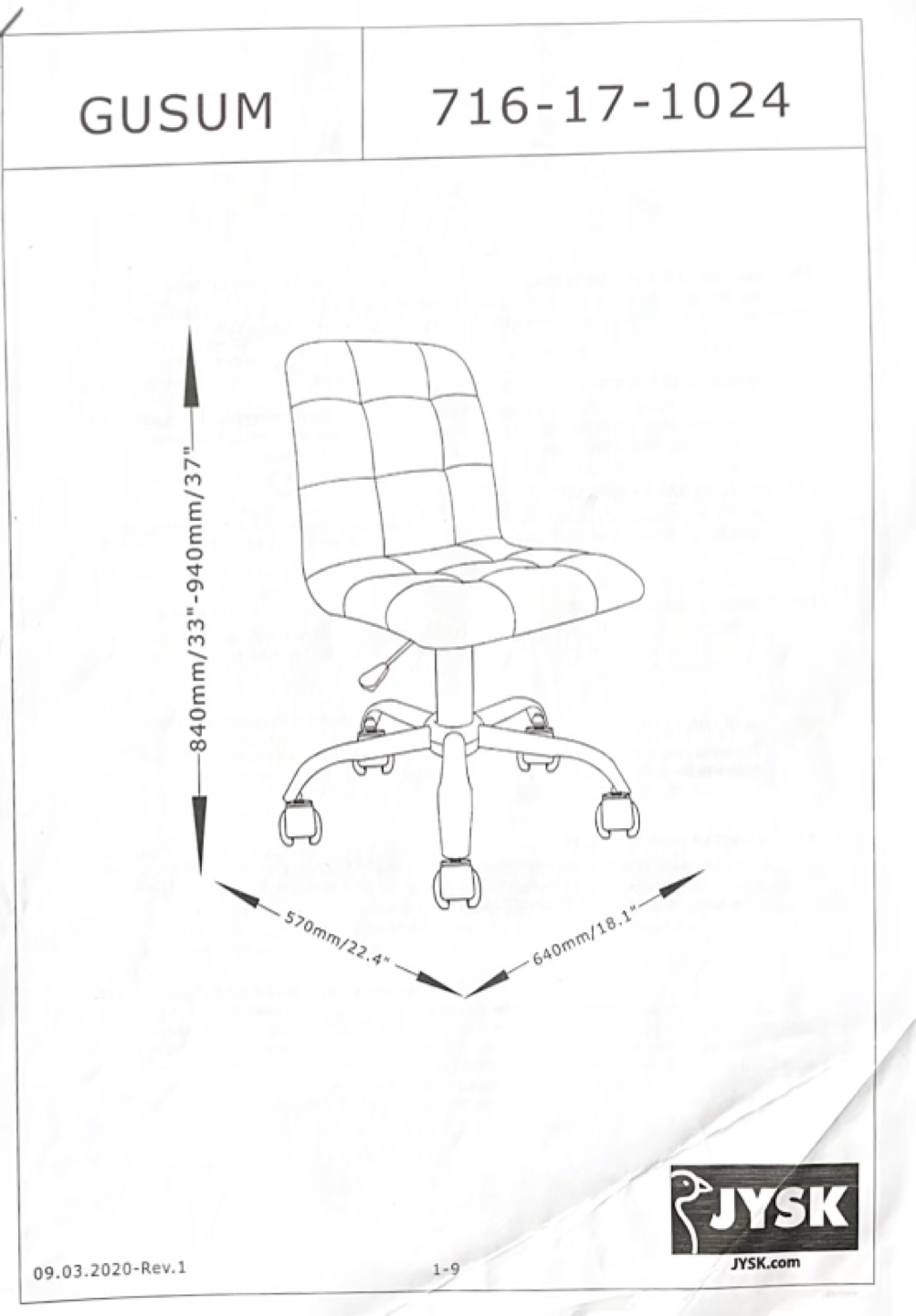 JYSK GUSUM Black Office Chair - photo 3