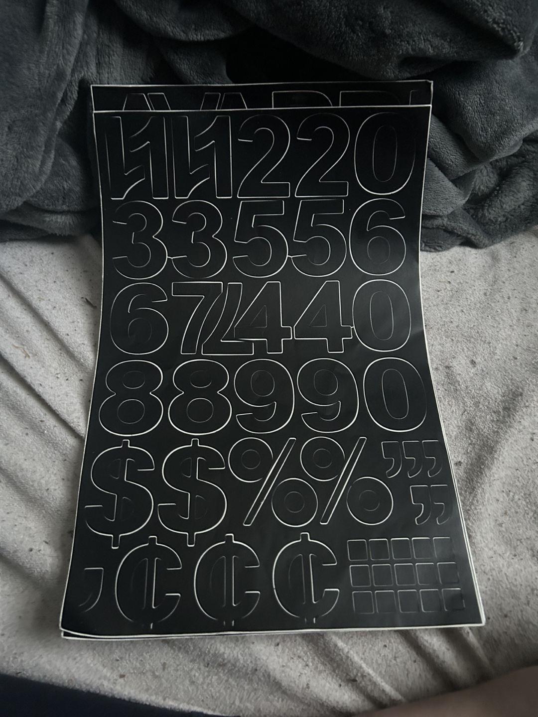 Three Sheets of Black Alphabet and Number Stickers
