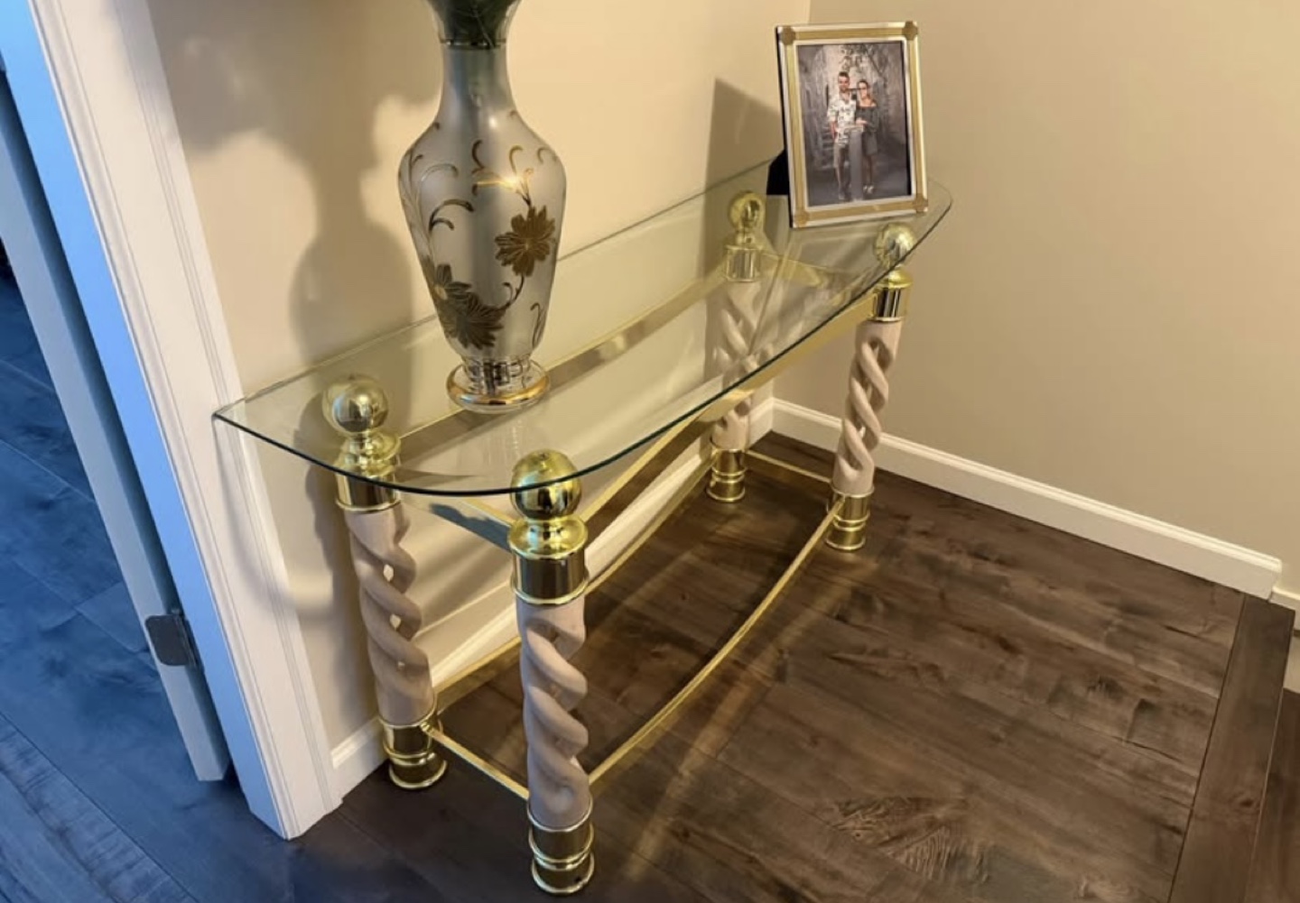 Glass-Top Console Table with Gold Accents
