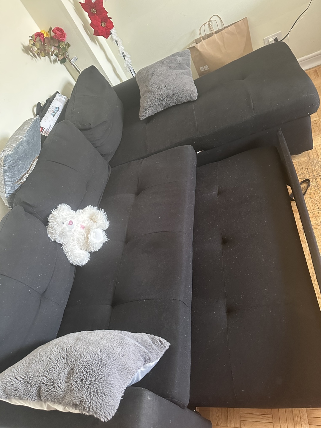 Black Sectional Sofa with Pull-Out Sleeper - photo 3