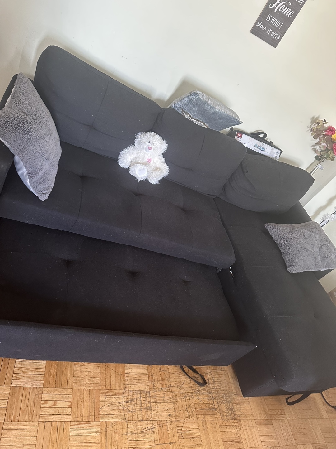 Black Sectional Sofa with Pull-Out Sleeper - photo 2