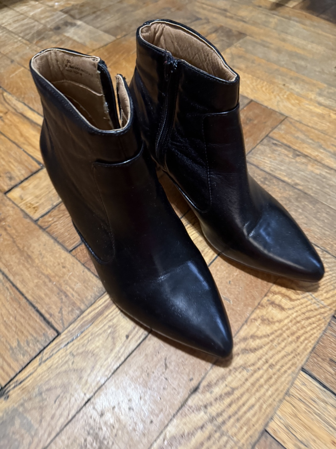 Black Leather Pointed-Toe Ankle Boots