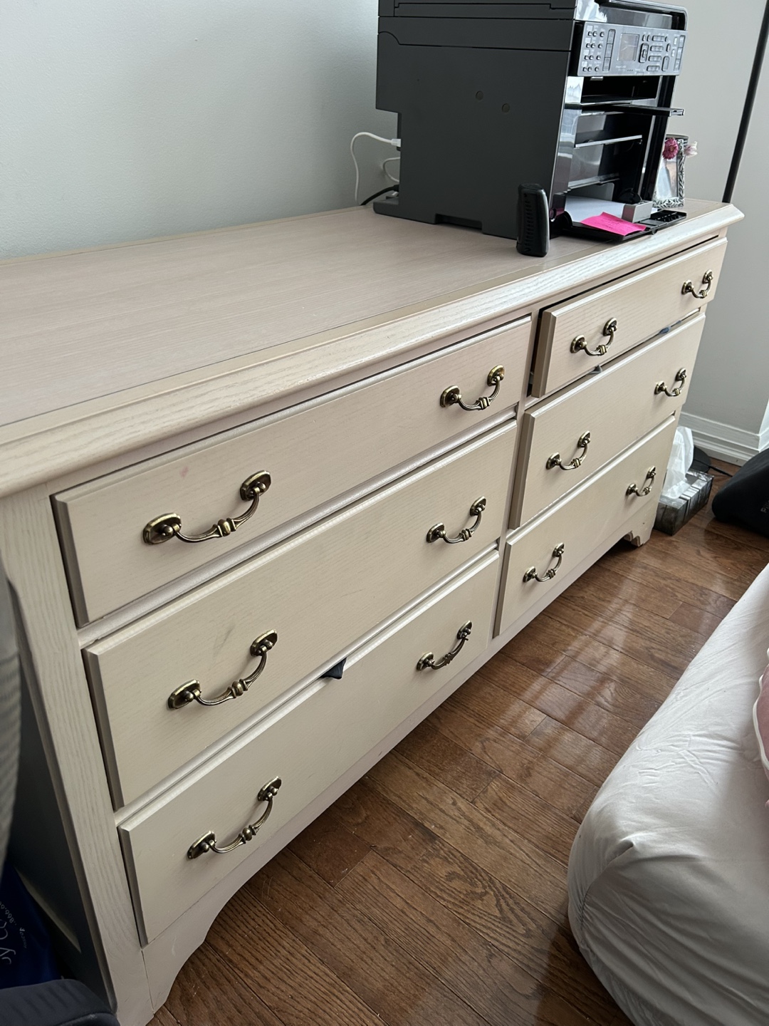 Beige Wooden Dresser with Eight Drawers