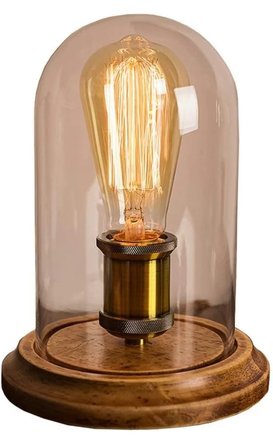 Vintage-Style Glass Dome Table Lamp with Edison Bulb image indicator(3)