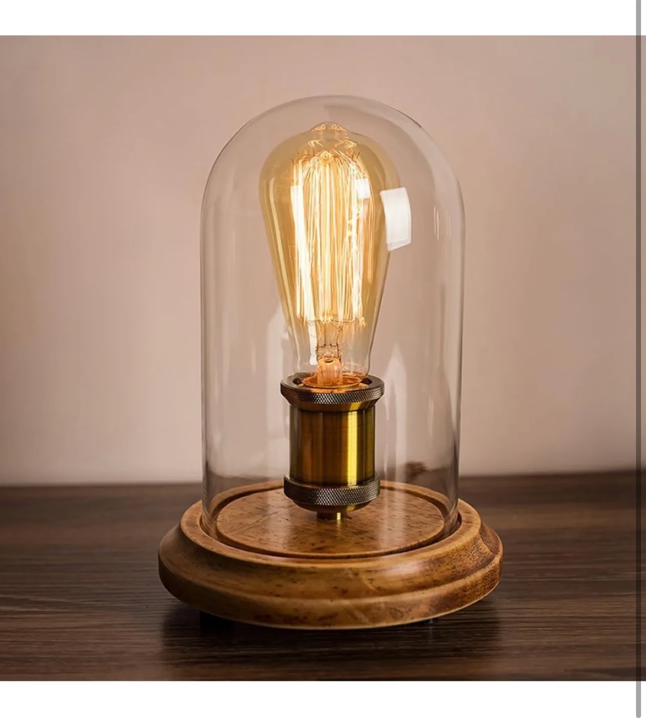 Vintage-Style Glass Dome Table Lamp with Edison Bulb image indicator(4)