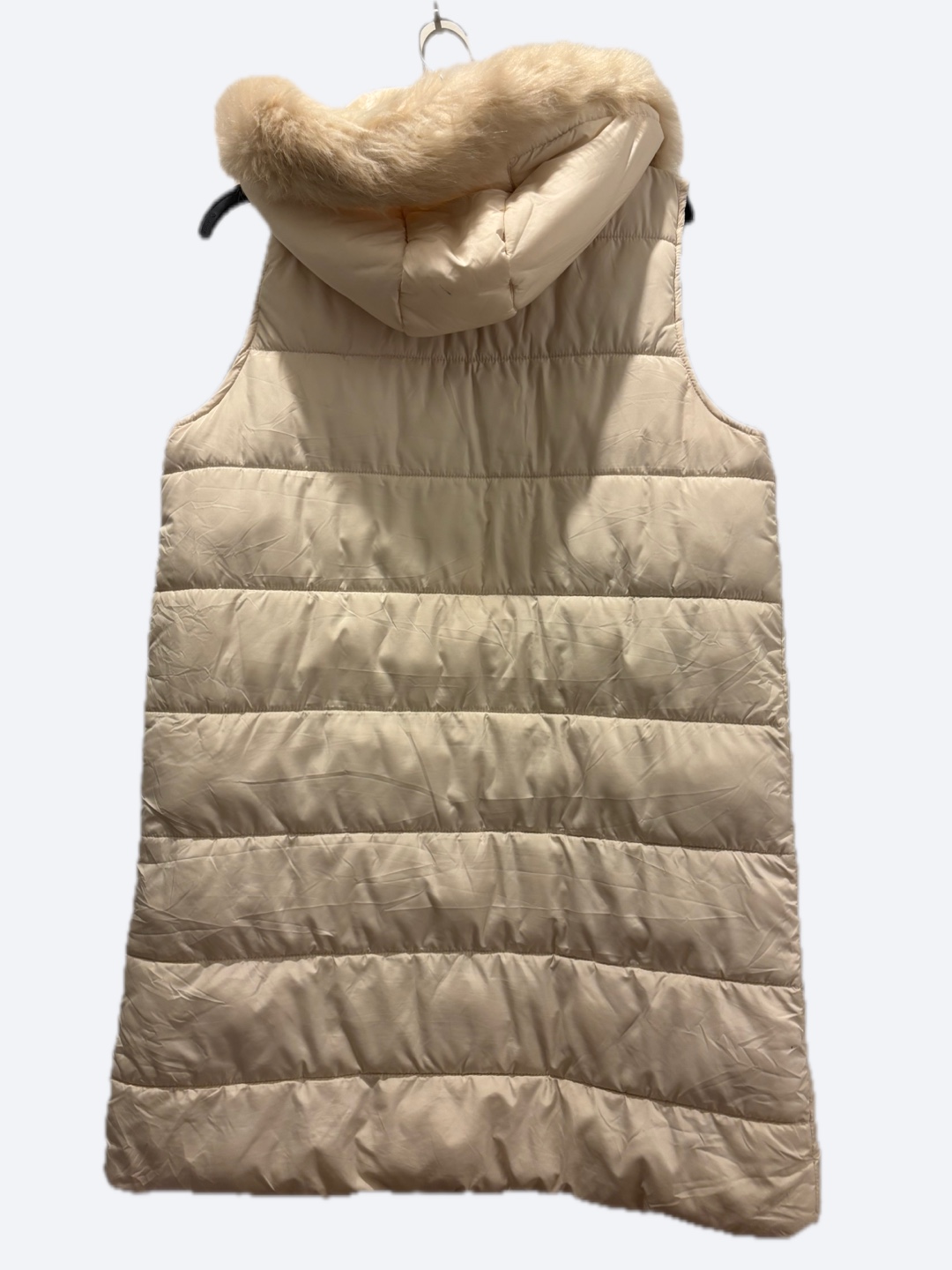 Long Cream Puffer Vest with Faux Fur Hood - photo 2