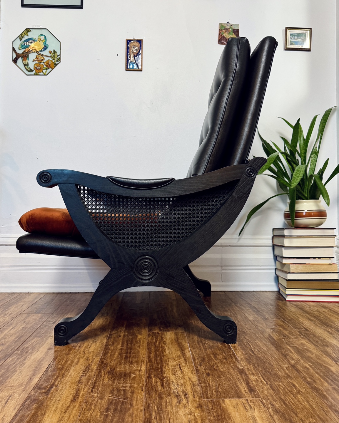 Vintage 60s Black Vinyl & Velvet Armchair - photo 5