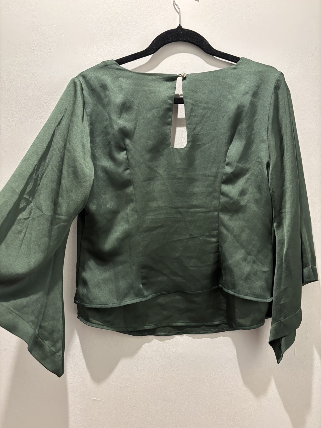 Dark Green Satin Bell Sleeve Blouse - photo 2