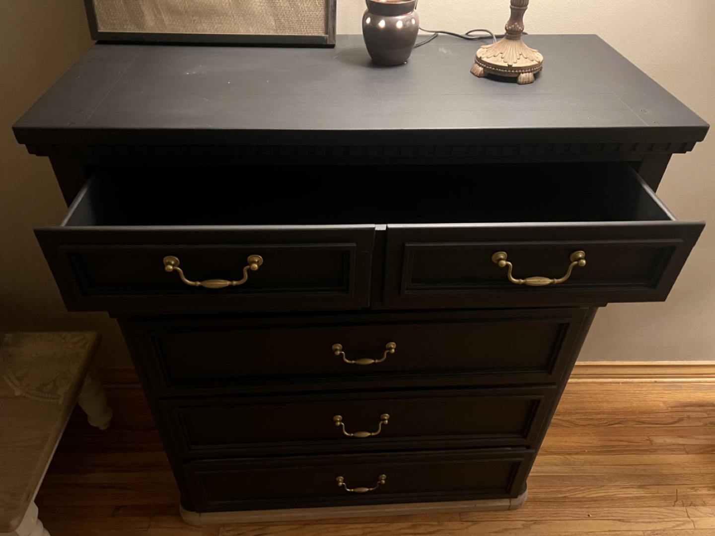 Dark-stained tall dresser with five drawers - photo 4