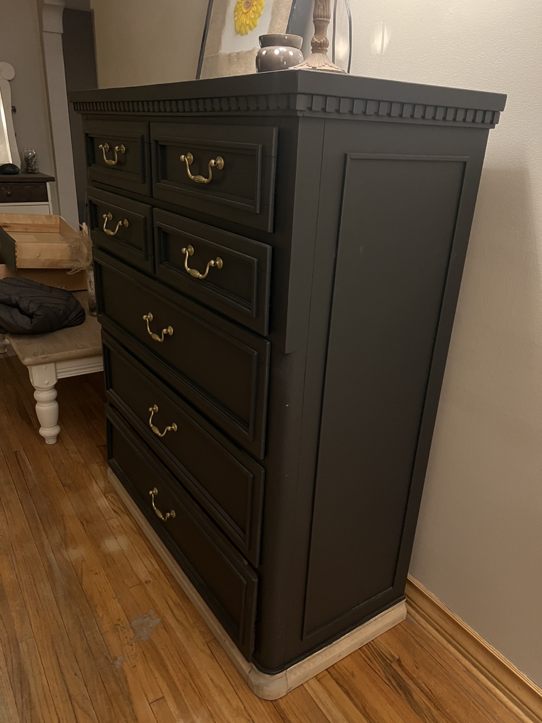 Dark-stained tall dresser with five drawers - photo 3