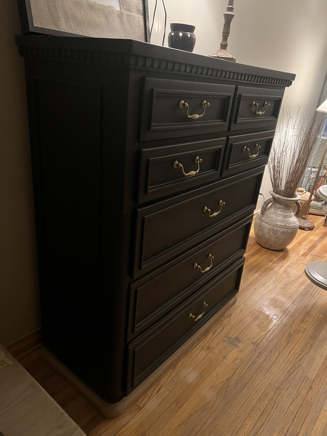 Dark-stained tall dresser with five drawers - photo 2