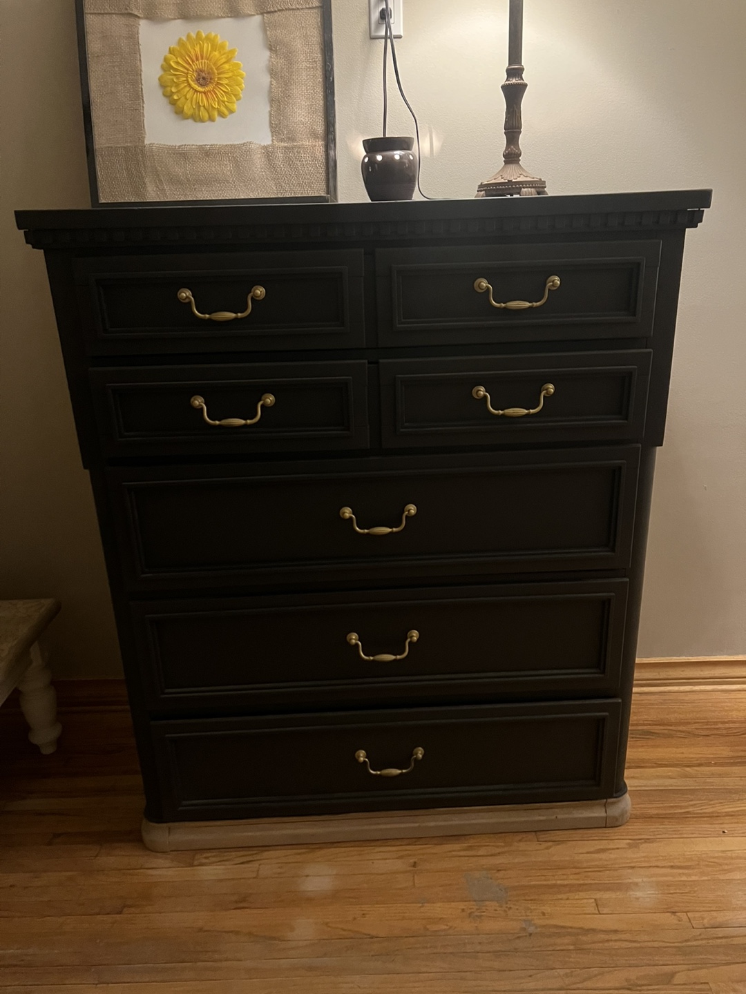 Dark-stained tall dresser with five drawers - photo 5