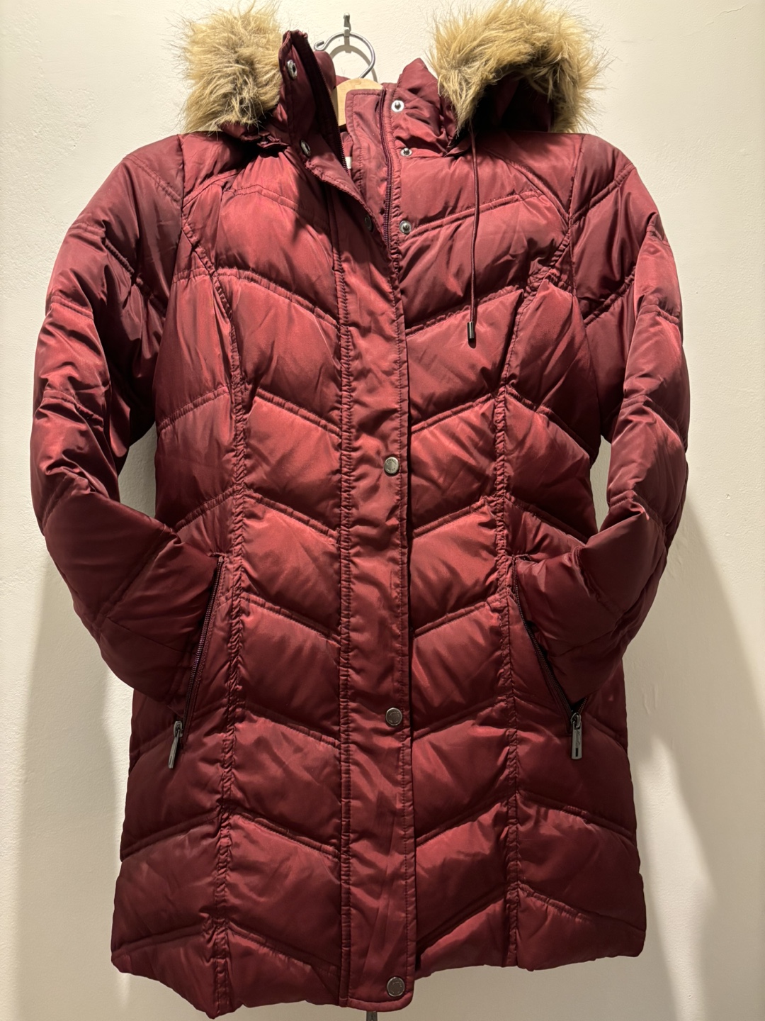 Kenneth Cole Reaction Burgundy Hooded Puffer Down Jacket