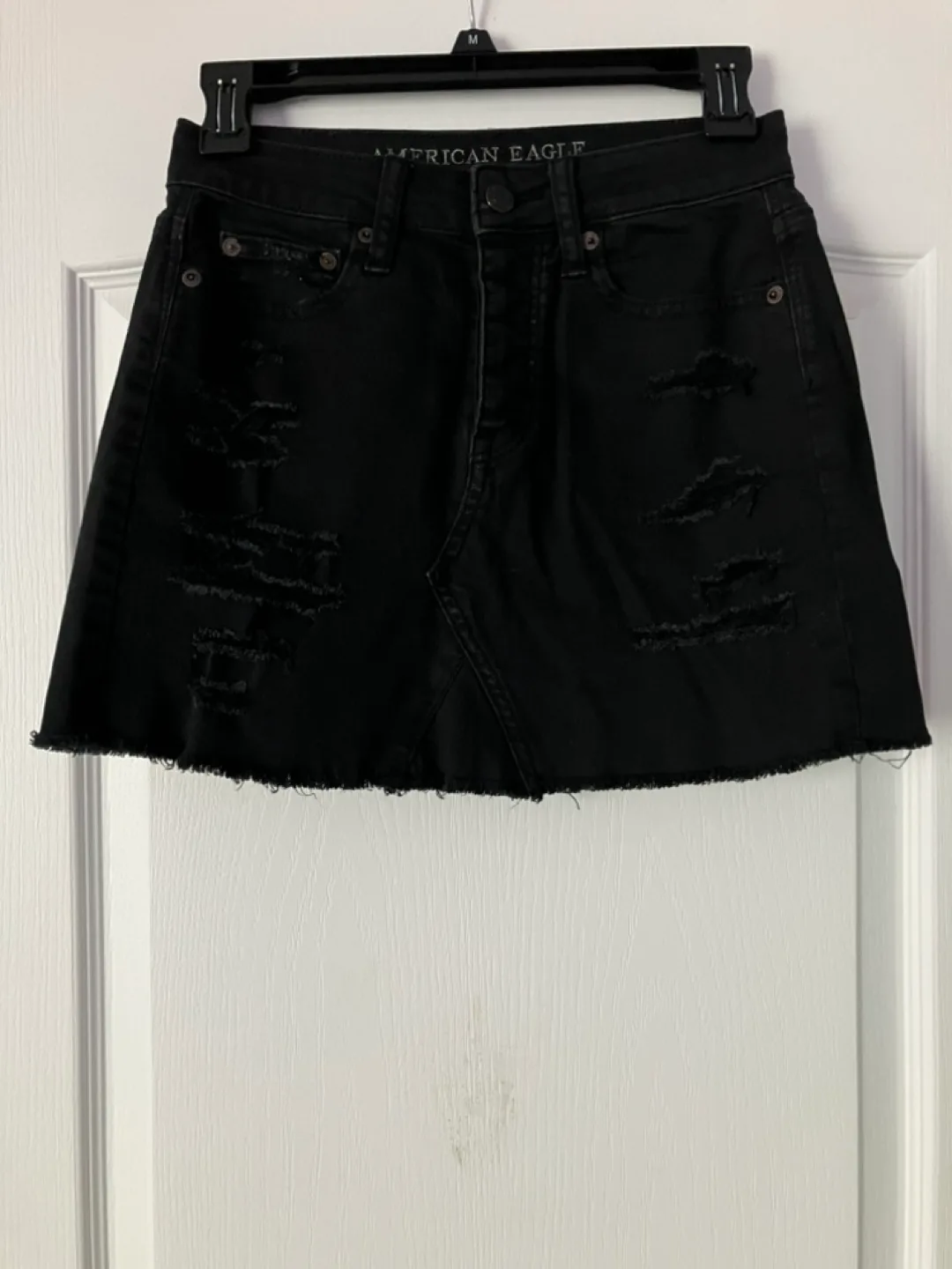 American Eagle Black Distressed Denim Mini Skirt thumbnail