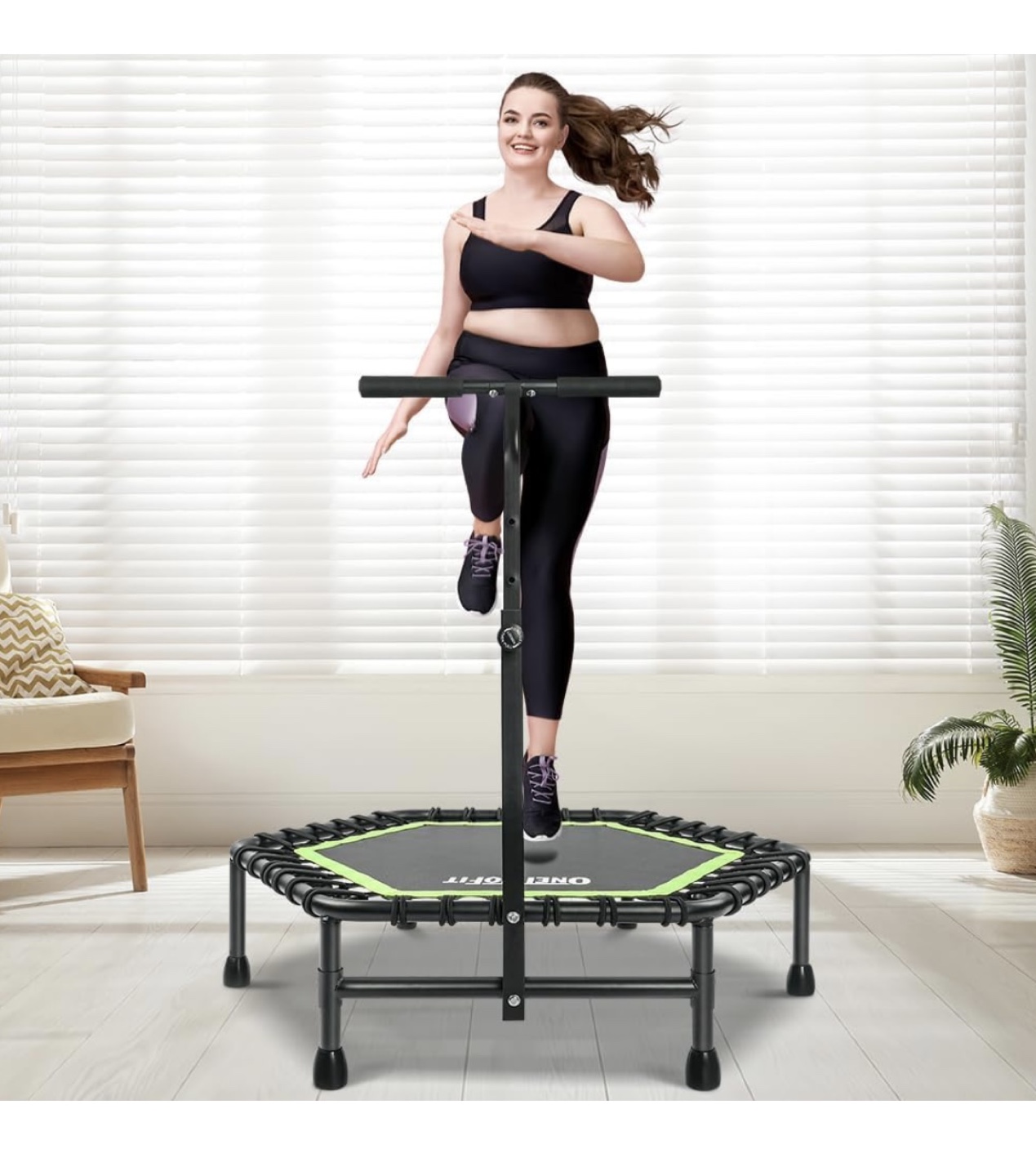 ONEIFOFIT Mini Trampoline with Adjustable Handle
