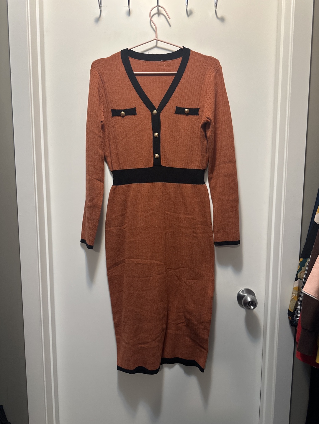 Orange Knit Midi Dress