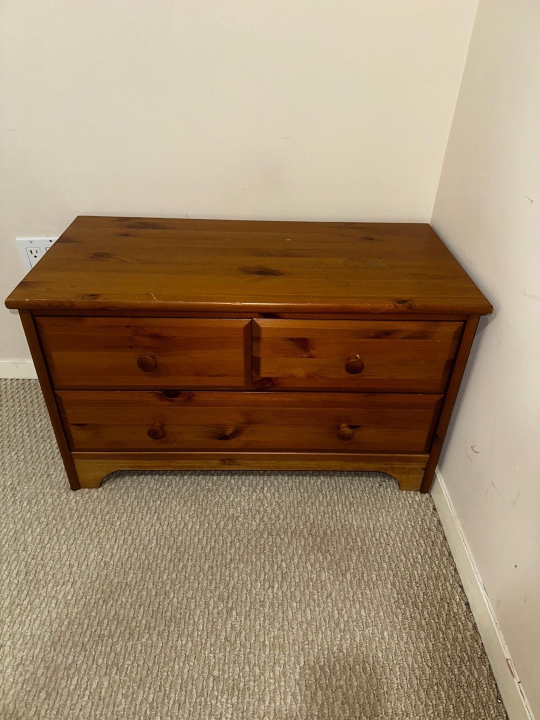 Solid Pine Wood 3-Drawer Chest