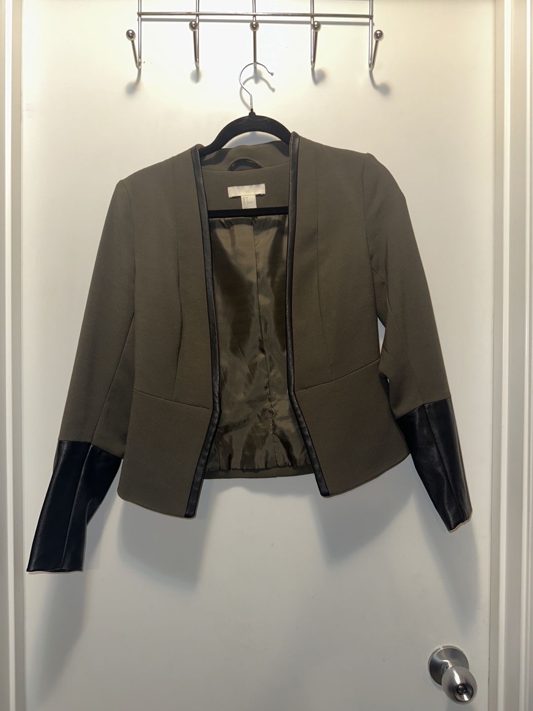 Olive Green Blazer with Faux Leather Accents