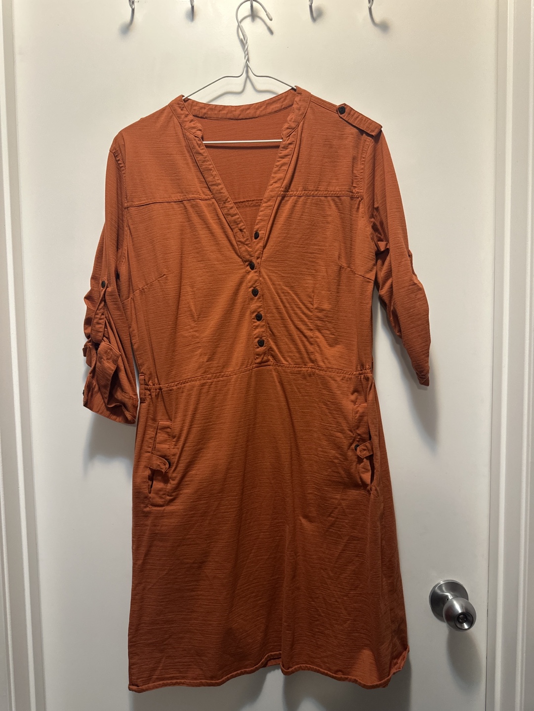Burnt Orange Casual Button-Up Mini Dress