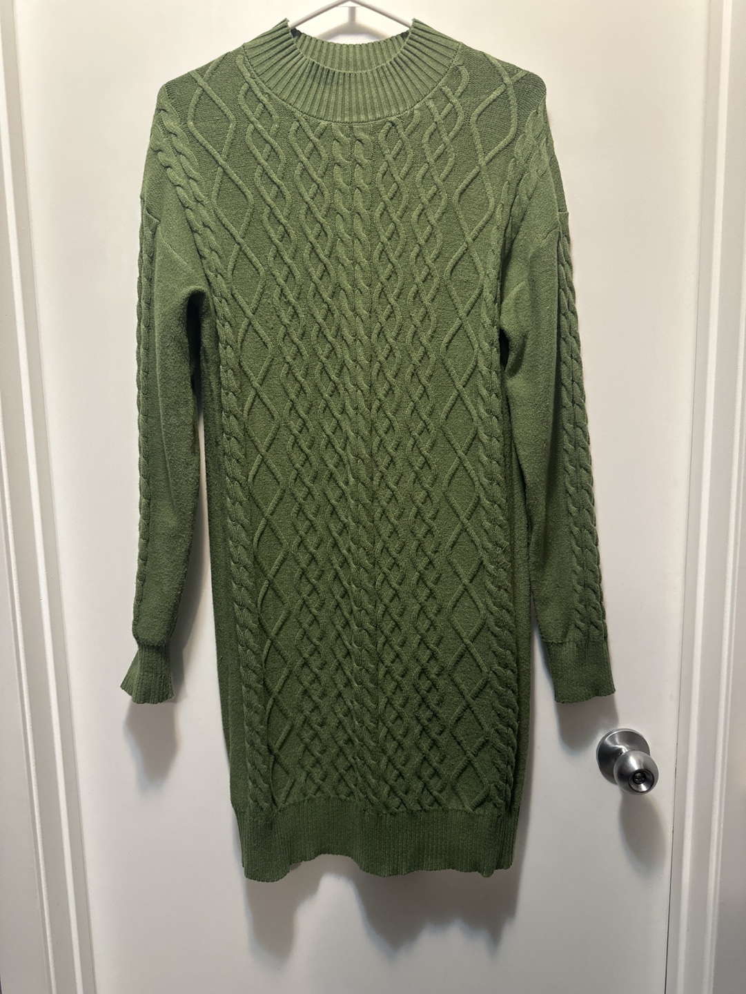Olive Green Cable Knit Sweater Dress