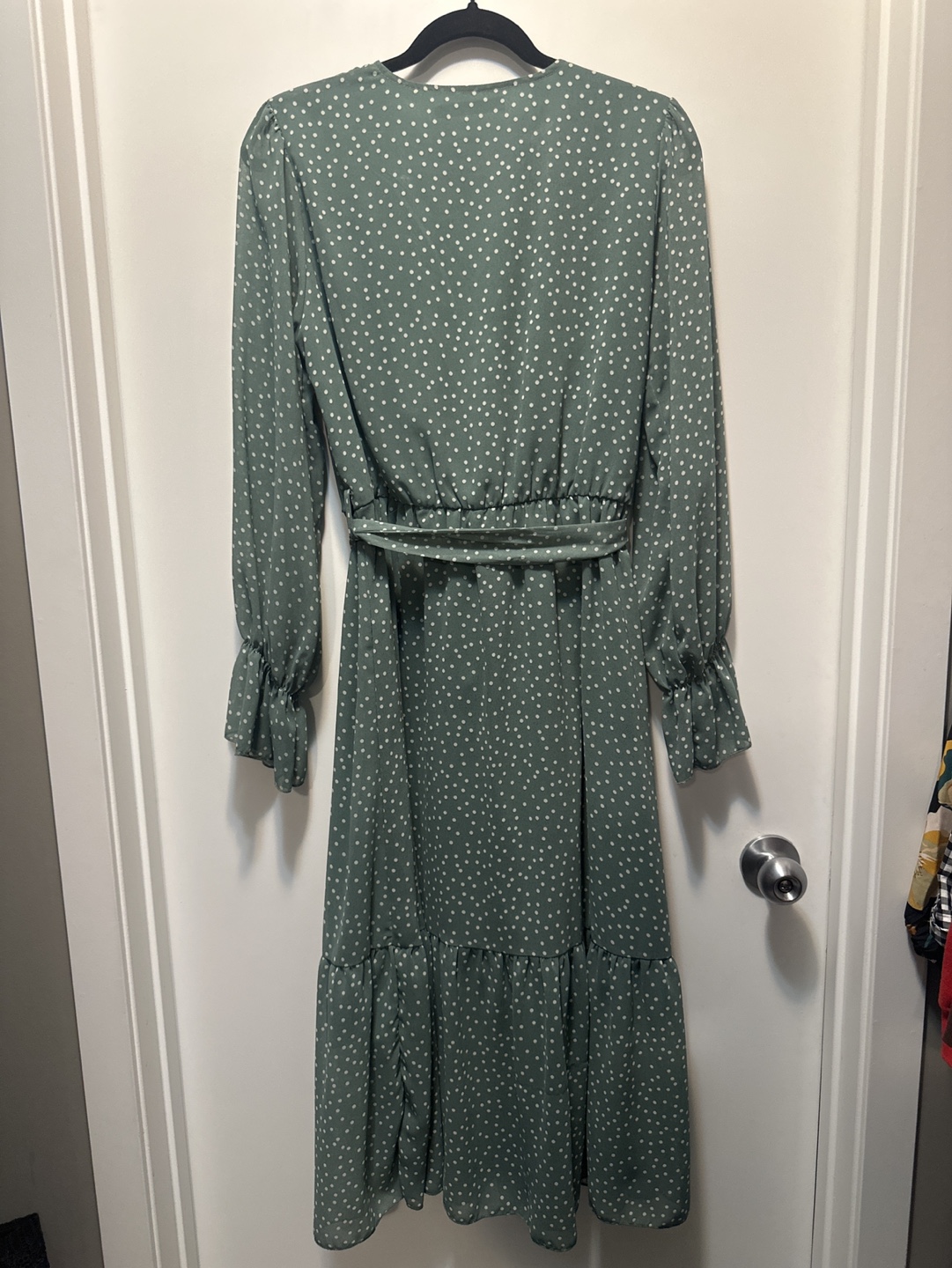 Sage Green Polka Dot Midi Dress with Sleeves - photo 2