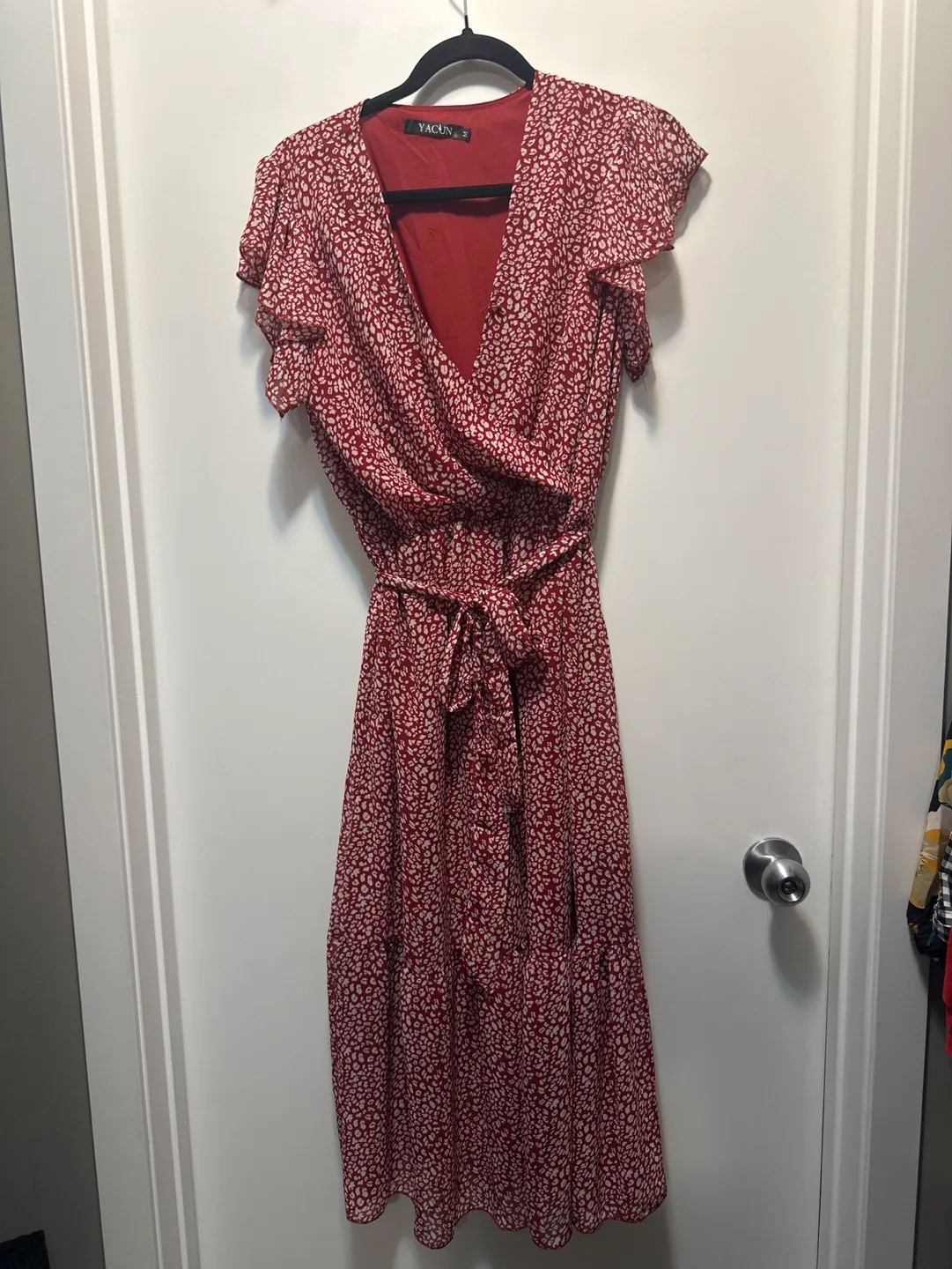 Yagin Red and White Midi Dress