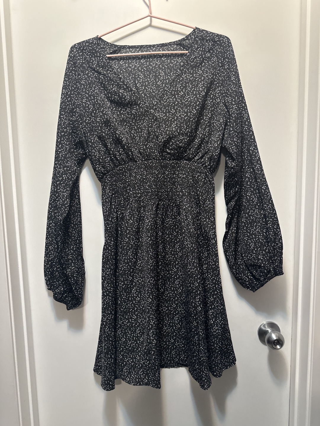 Black and White Mini Dress with Long Sleeves