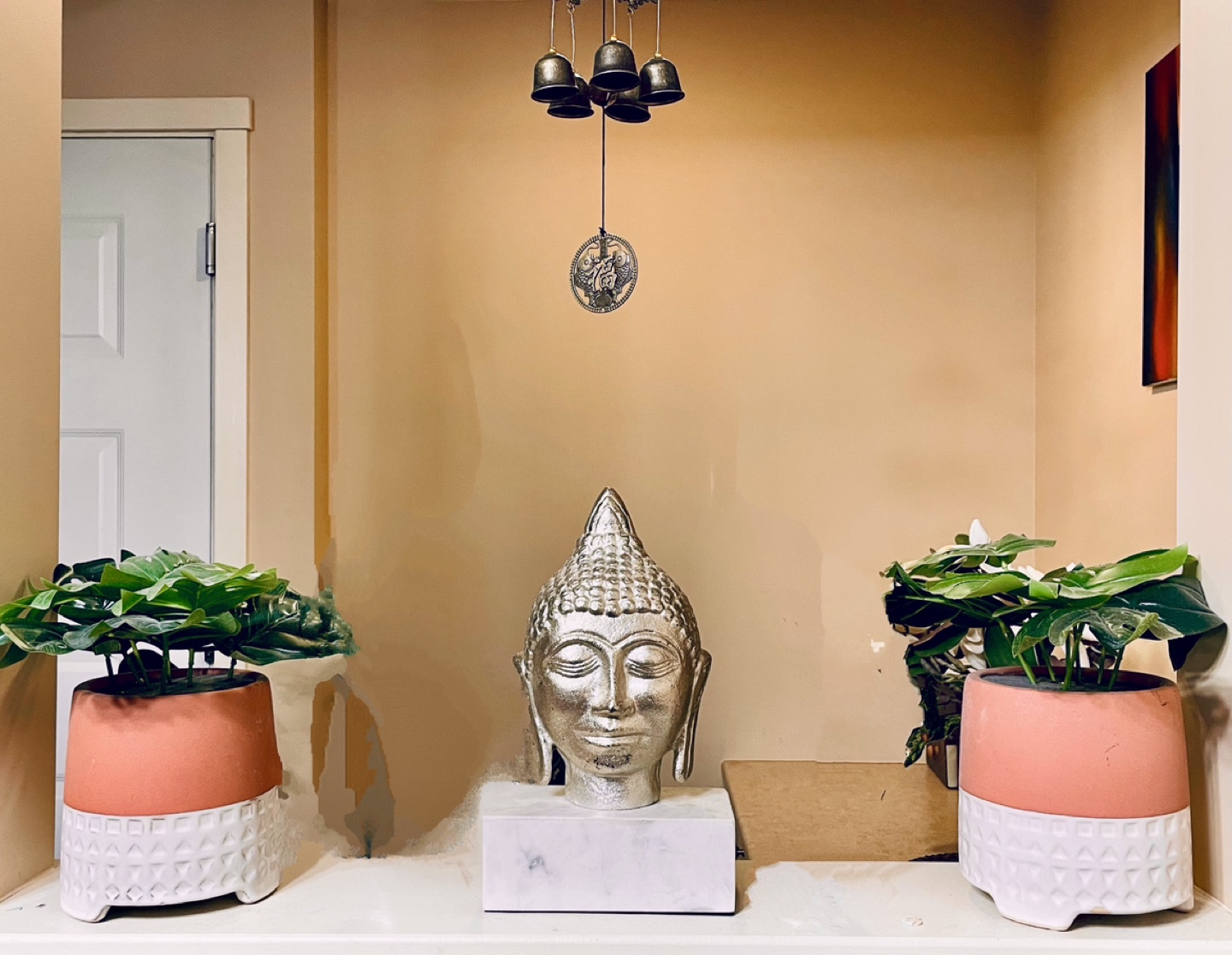 Silver Buddha Head Statue with Planters