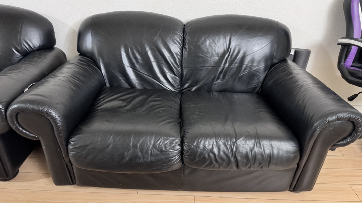 Black genuine Leather Loveseat and Armchair Set - photo 2